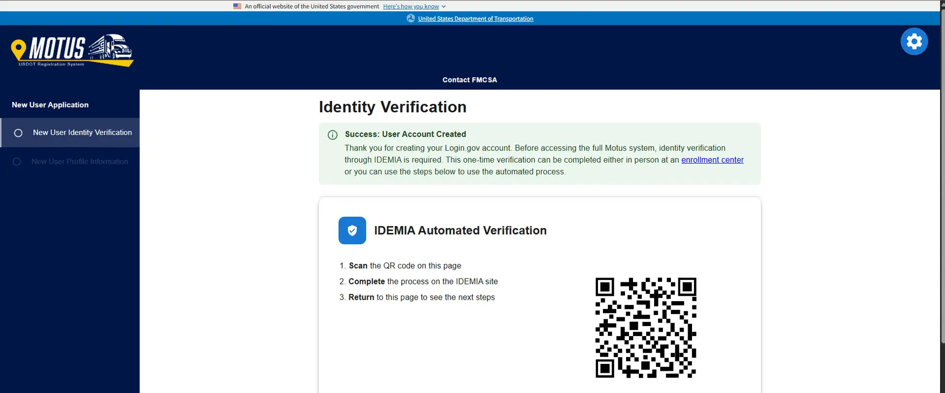 Motus sign up identity verification