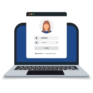 Open Laptop with log in screen displayed asking for a username and password.