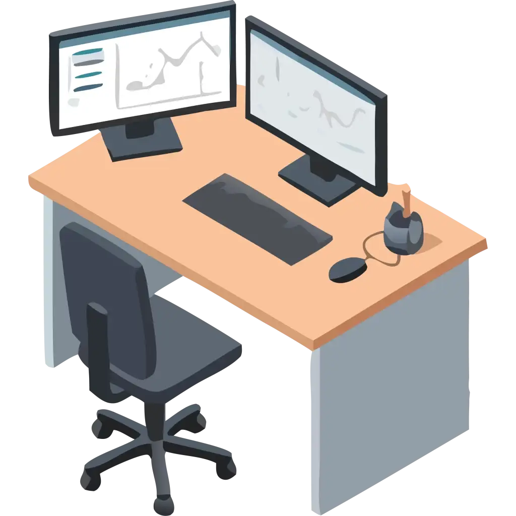Flat Modern at of a chair at a desk with two monitors