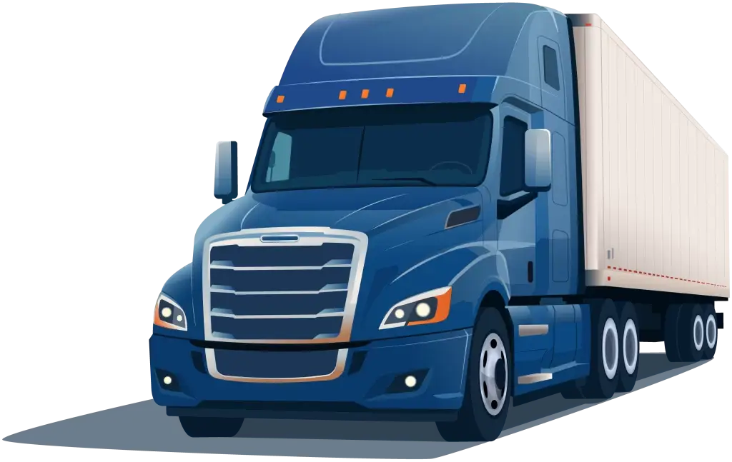 Flat Modern Style Digital Drawing of a Blue Semitruck at a 45 degree angle