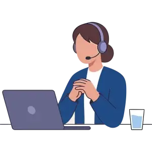 Non descript woman on the phone with a headset and microphone giving technical support