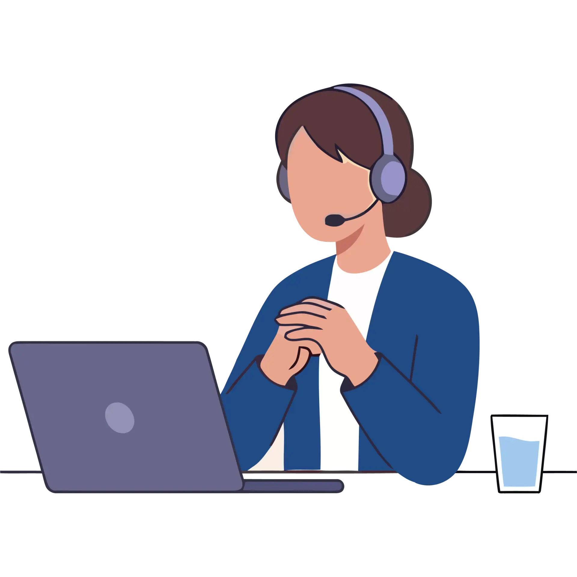 Non descript woman on the phone with a headset and microphone giving technical support